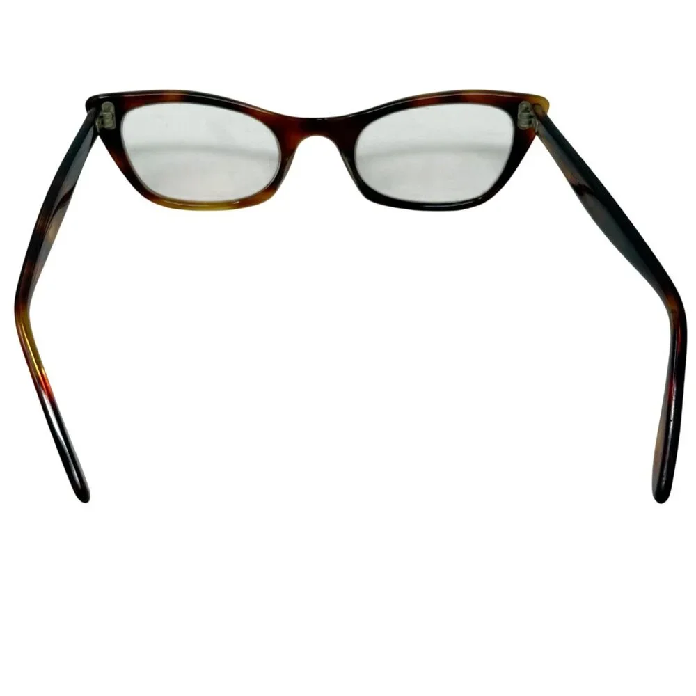 Vintage Womens Cats Eye Glasses +Case Brown Tortoiseshell Plastic Frames Bifocal